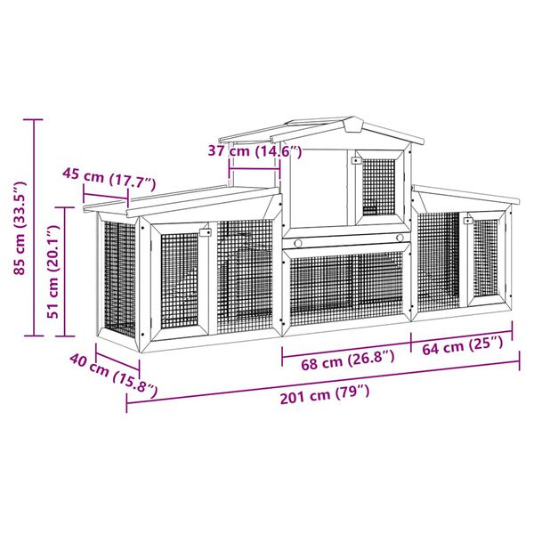 vidaXL Outdoor Large Rabbit Hutch Brown and White 201x45x85 cm Wood