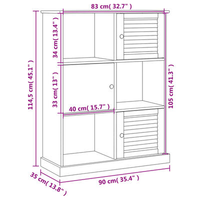 vidaXL Bookcase VIGO Grey 90x35x114.5 cm Solid Wood Pine