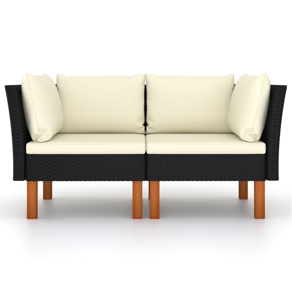 vidaXL Corner Sofas 2 pcs Poly Rattan and Solid Eucalyptus Wood