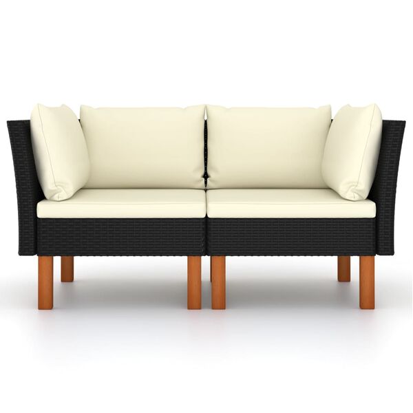 vidaXL Corner Sofas 2 pcs Poly Rattan and Solid Eucalyptus Wood