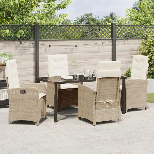 vidaXL Garden Dining Set with Cushion 5 pcs Beige Poly Rattan