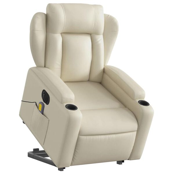 vidaXL Electric Stand up Massage Recliner Chair Cream Faux Leather