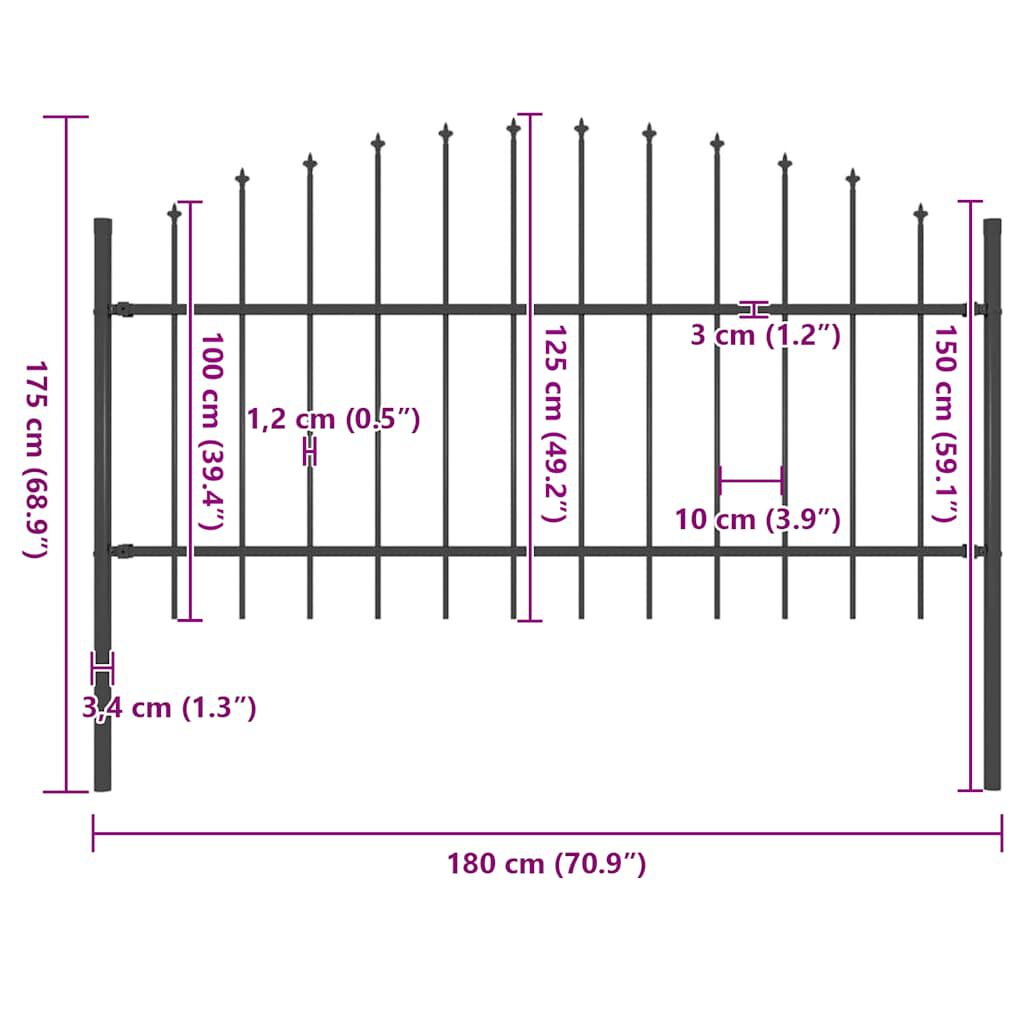 vidaXL Garden Fence with Spear Top Steel