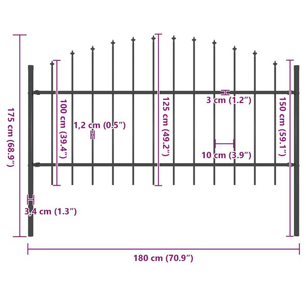 vidaXL Garden Fence with Spear Top Steel