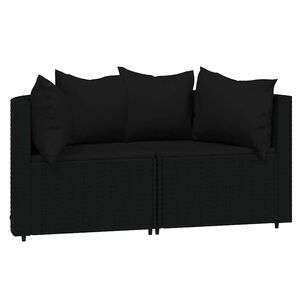 vidaXL Garden Corner Sofas with Cushions 2 pcs Black Poly Rattan
