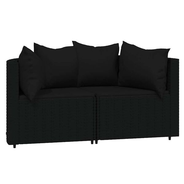 vidaXL Garden Corner Sofas with Cushions 2 pcs Black Poly Rattan