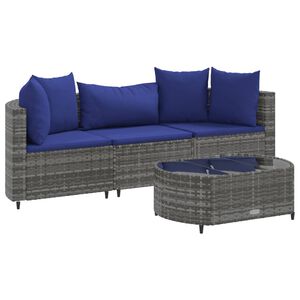 vidaXL 4 Piece Garden Sofa Set with Cushions Grey Poly Rattan