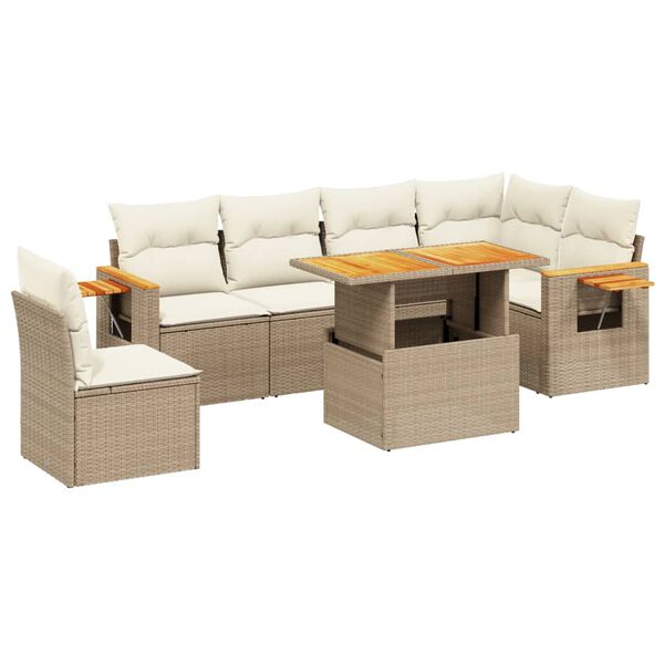 vidaXL 7 Piece Garden Sofa Set with Cushions Beige Poly Rattan