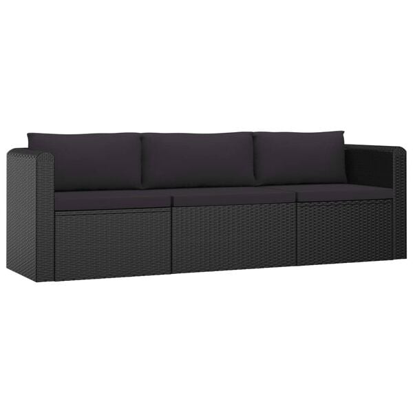 vidaXL 8 Piece Garden Lounge Set with Cushions Poly Rattan Black