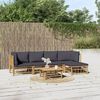 vidaXL 6 Piece Garden Lounge Set with Dark Grey Cushions Bamboo