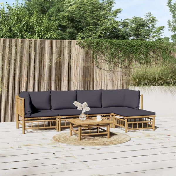 vidaXL 6 Piece Garden Lounge Set with Dark Grey Cushions Bamboo