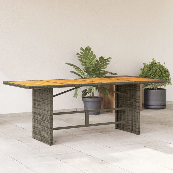 vidaXL Garden Table with Acacia Wood Top Grey 190x80x74 cm Poly Rattan