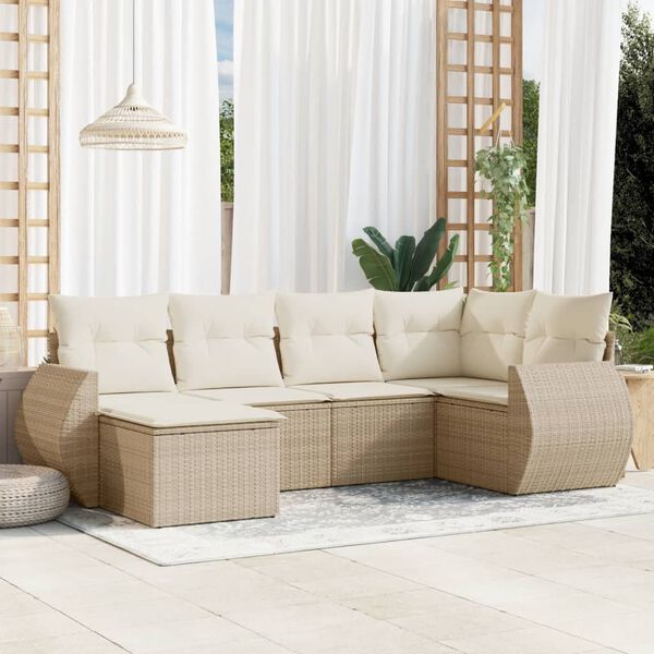 vidaXL 6 Piece Garden Sofa Set with Cushions Beige Poly Rattan
