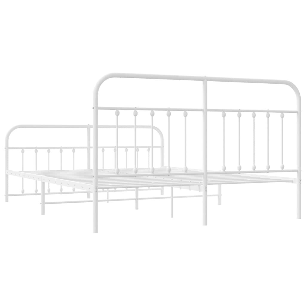 vidaXL Metal Bed Frame without Mattress with Footboard White 183x213cm