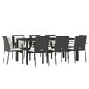vidaXL 9 Piece Garden Dining Set with Cushions Black Poly Rattan