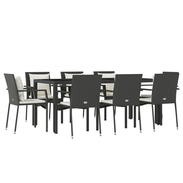 vidaXL 9 Piece Garden Dining Set with Cushions Black Poly Rattan
