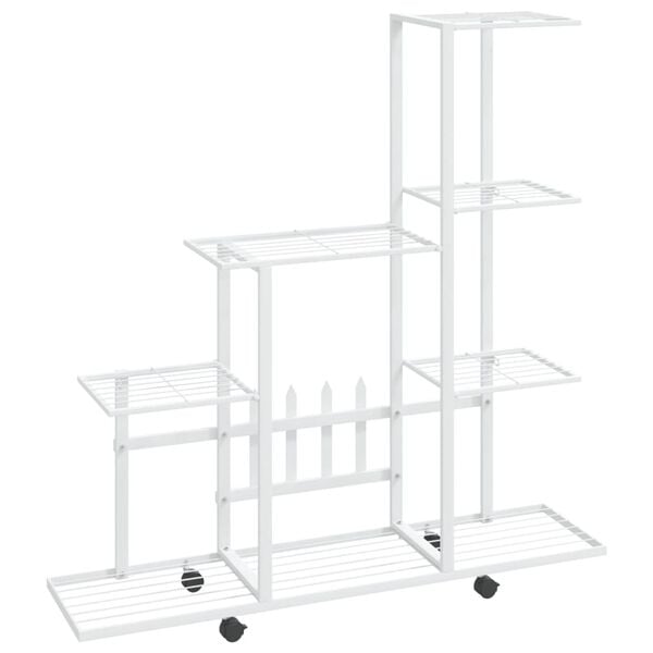 vidaXL Flower Stand with Wheel 94.5x25x92.5 cm White Metal