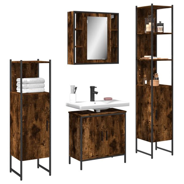 vidaXL 4 Piece Bathroom Cabinet Set Smoked Oak Engineered Wood