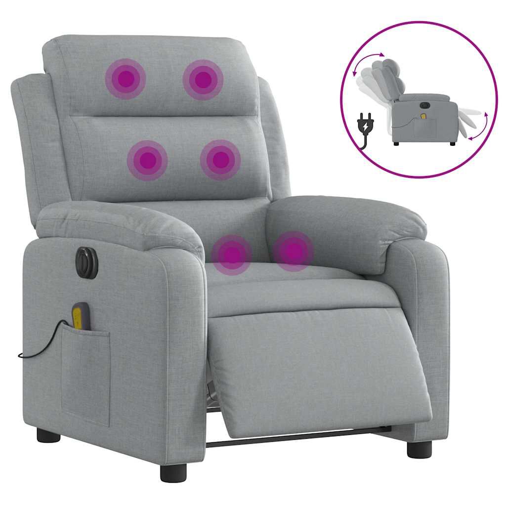 vidaXL Electric Massage Recliner Chair Light Grey Fabric