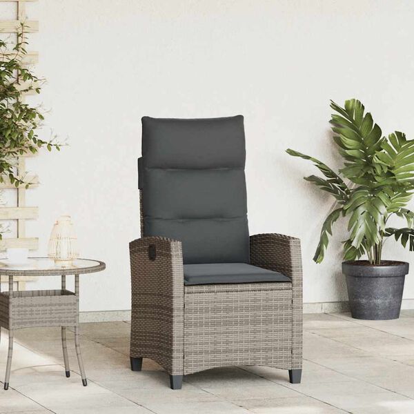 vidaXL Reclining Garden Chair with Side Table Grey Poly Rattan