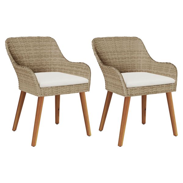 vidaXL Garden Chairs with Cushions 2 pcs Beige Poly Rattan