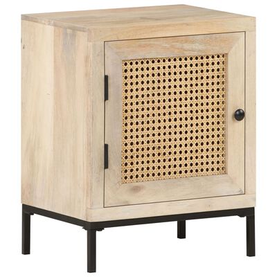 vidaXL Bedside Cabinet 40x30x50 cm Solid Mango Wood and Natural Cane