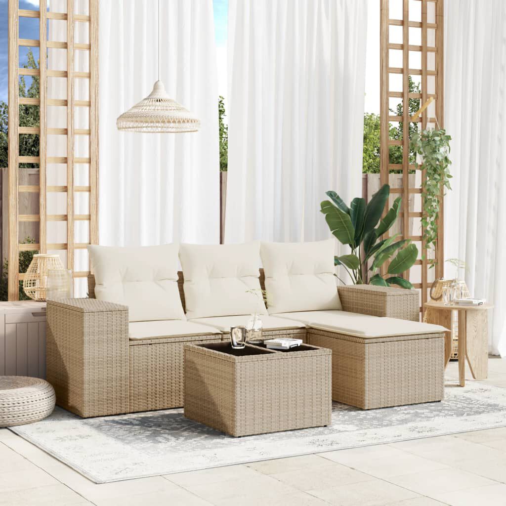 vidaXL 5 Piece Garden Sofa Set with Cushions Beige Poly Rattan