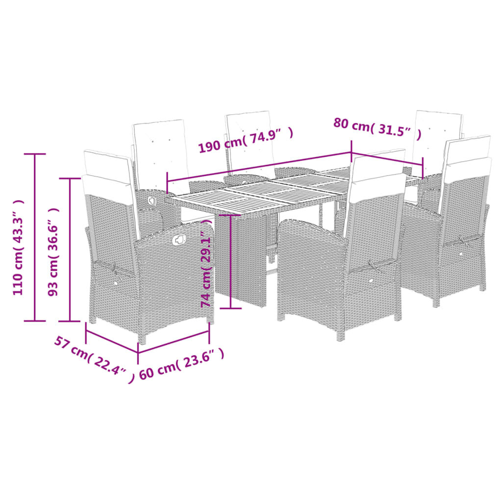 vidaXL 7 Piece Garden Dining Set with Cushions Beige Poly Rattan