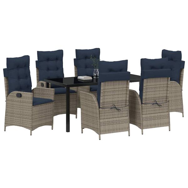 vidaXL Garden Dining Set with Cushion 7 pcs Grey and Black Rattan