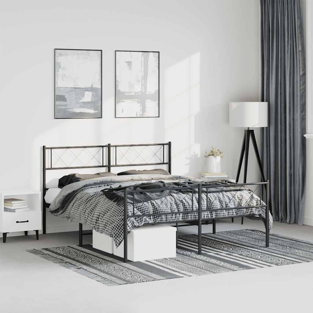 vidaXL Metal Bed Frame without Mattress with Footboard Black 135x190cm