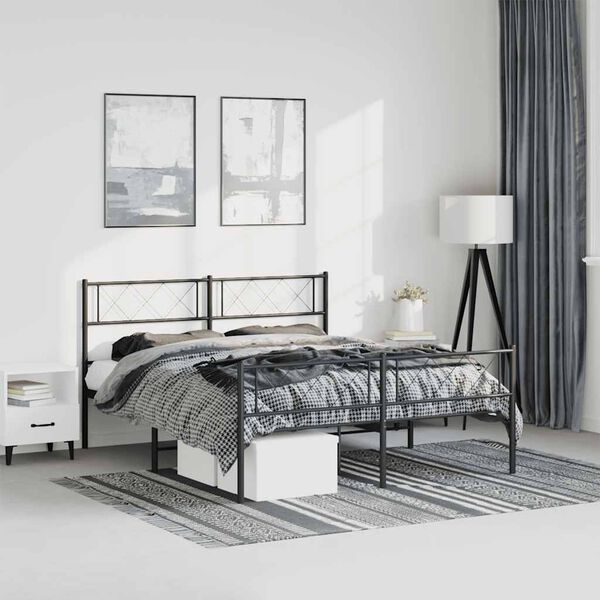vidaXL Metal Bed Frame without Mattress with Footboard Black 135x190cm