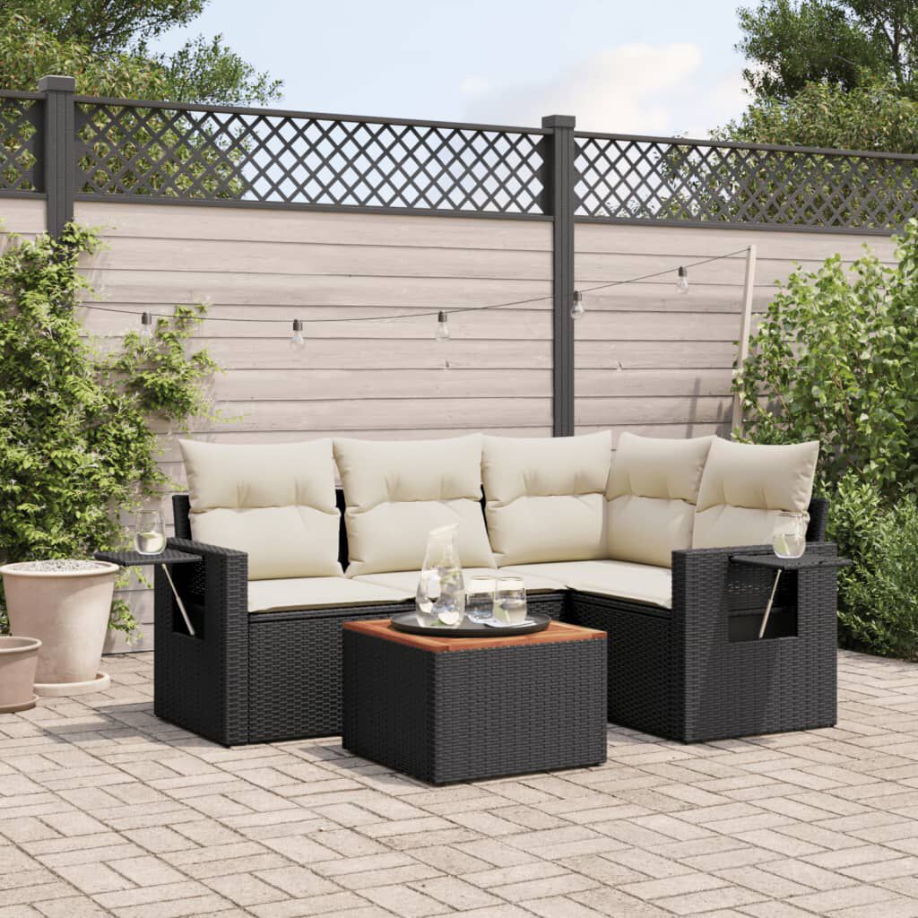vidaXL 5 Piece Garden Sofa Set with Cushions Black Poly Rattan