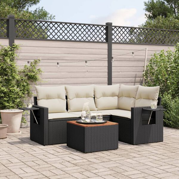 vidaXL 5 Piece Garden Sofa Set with Cushions Black Poly Rattan