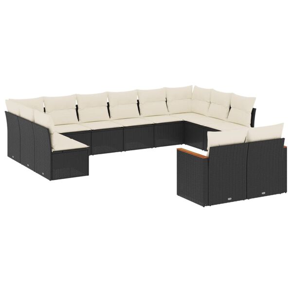 vidaXL 12 Piece Garden Sofa Set with Cushions Black Poly Rattan
