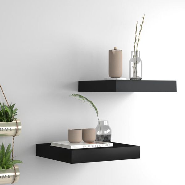 vidaXL Floating Wall Shelves 2 pcs Black 23x23.5x3.8 cm MDF