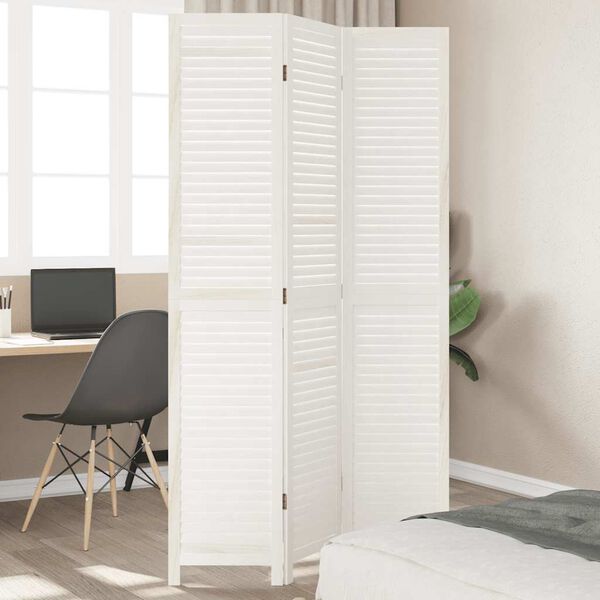 vidaXL Room Divider 3 Panels White Solid Wood Paulownia