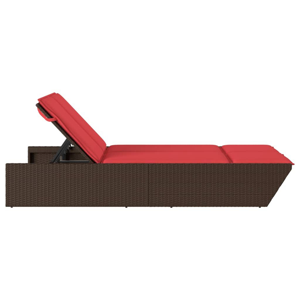 vidaXL Double Sun Lounger with Cushions Brown Poly Rattan