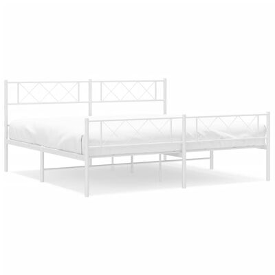 vidaXL Metal Bed Frame without Mattress with Footboard White 193x203 cm