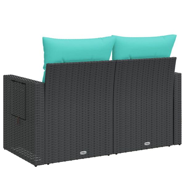 vidaXL Garden Sofa with Cushions 2-Seater Black Poly Rattan