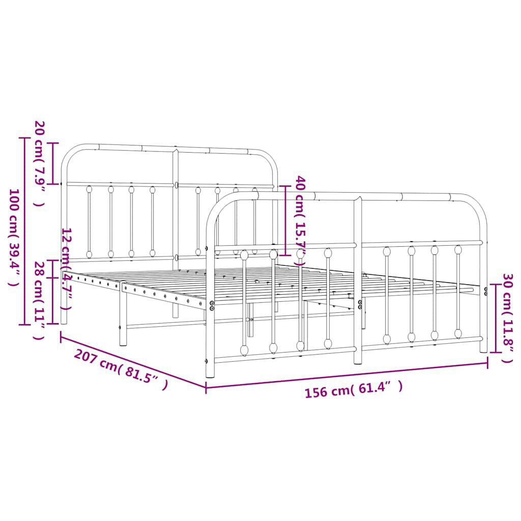 vidaXL Metal Bed Frame without Mattress with Footboard Black 150x200cm