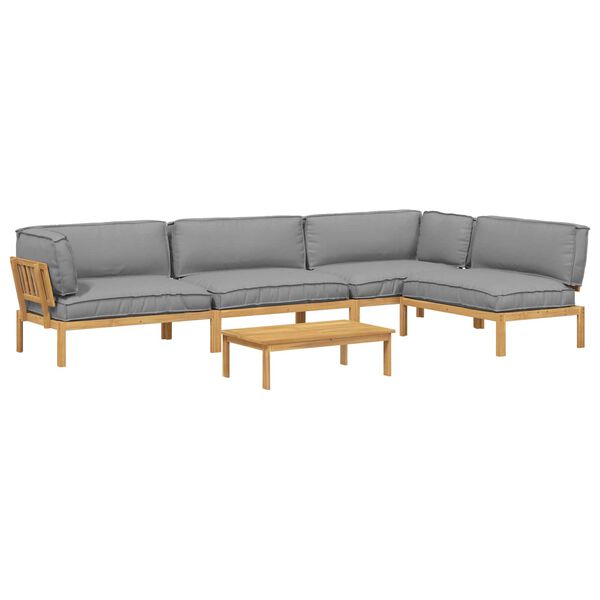 vidaXL Sofa Set with Cushion Plain Manual 5 pcs Grey Solid Acacia Wood