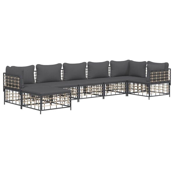 vidaXL 7 Piece Garden Lounge Set with Cushions Anthracite Poly Rattan