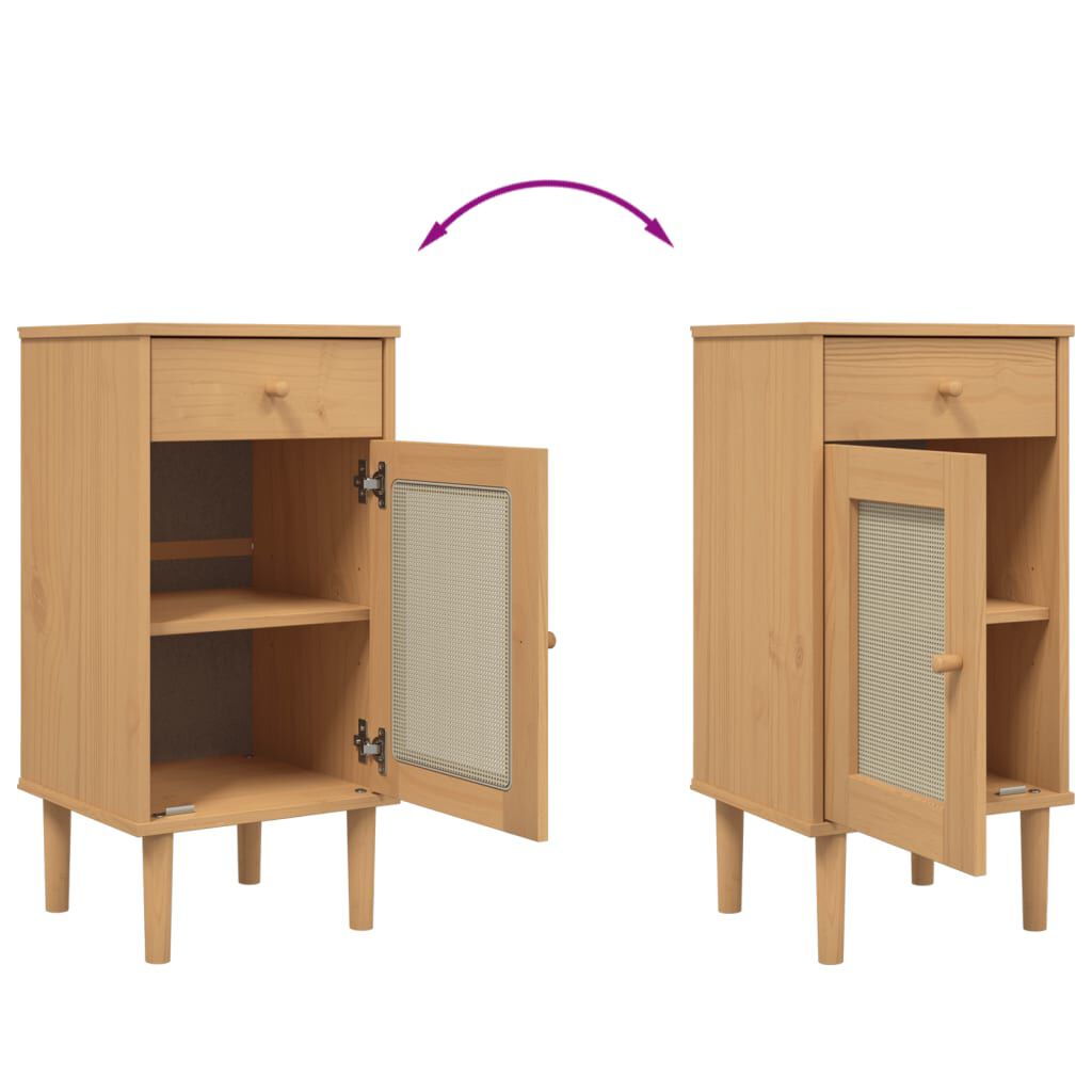 vidaXL Bedside Cabinet SENJA Rattan Look Brown 40x35x80 cm Solid Wood Pine