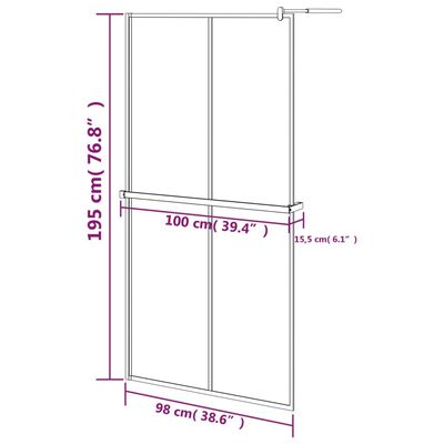 vidaXL Walk-in Shower Wall with Shelf Black 100x195 cm ESG Glass&Aluminium