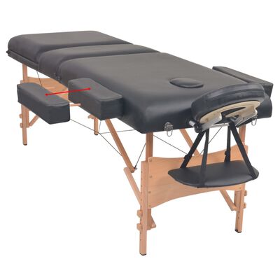 vidaXL 3-Zone Folding Massage Table and Stool Set 10 cm Thick Black