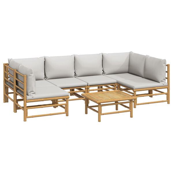 vidaXL 7 Piece Garden Lounge Set with Light Grey Cushions Bamboo