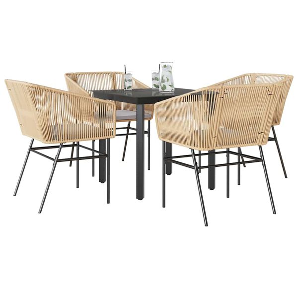 vidaXL 5 Piece Garden Dining Set with Cushions Brown Poly Rattan Glass