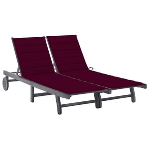 vidaXL 2-Person Garden Sun Lounger with Cushion Grey Solid Acacia Wood