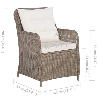 vidaXL 3 Piece Bistro Set with Cushions and Pillows Poly Rattan Brown