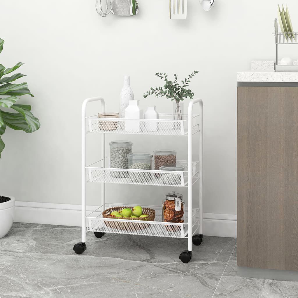 vidaXL 3-Tier Kitchen Trolley White 46x26x64 cm Iron